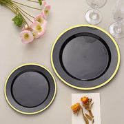 10 Round Plastic Salad Plates with Gold Rim - Disposable Tableware