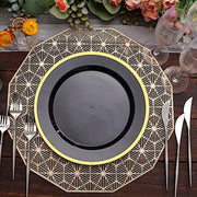 10 Round Plastic Salad Plates with Gold Rim - Disposable Tableware