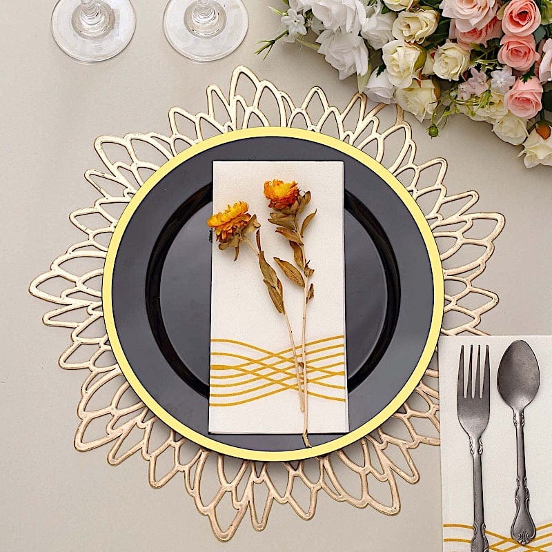 10 Round Plastic Salad Plates with Gold Rim - Disposable Tableware