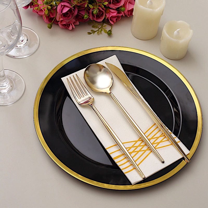 10 Round Plastic Salad Plates with Gold Rim - Disposable Tableware