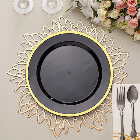 10 Round Plastic Salad Plates with Gold Rim - Disposable Tableware