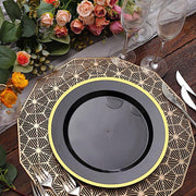 10 Round Plastic Salad Plates with Gold Rim - Disposable Tableware