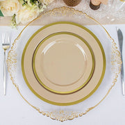 10 Round Plastic Salad Plates with Gold Rim - Disposable Tableware