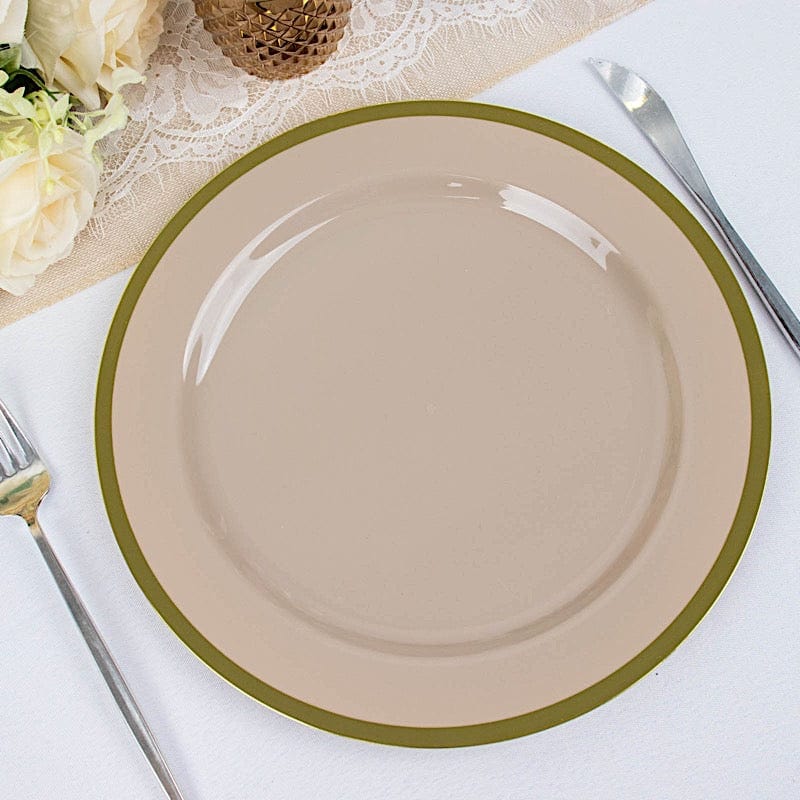 10 Round Plastic Salad Plates with Gold Rim - Disposable Tableware