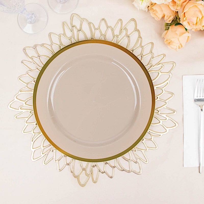 10 Round Plastic Salad Plates with Gold Rim - Disposable Tableware