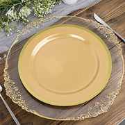 10 Round Plastic Salad Plates with Gold Rim - Disposable Tableware