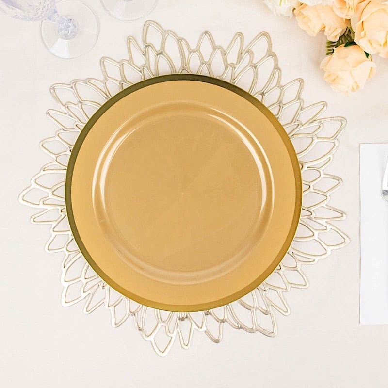 10 Round Plastic Salad Plates with Gold Rim - Disposable Tableware