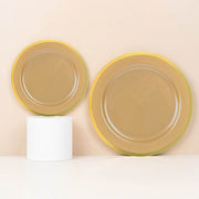 10 Round Plastic Salad Plates with Gold Rim - Disposable Tableware