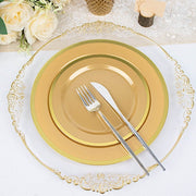 10 Round Plastic Salad Plates with Gold Rim - Disposable Tableware
