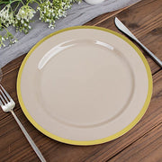 10 Round Plastic Salad Plates with Gold Rim - Disposable Tableware