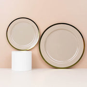 10 Round Plastic Salad Plates with Gold Rim - Disposable Tableware