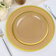 10 Round Plastic Salad Plates with Gold Rim - Disposable Tableware