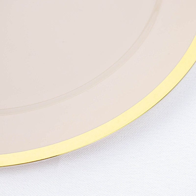 10 Round Plastic Salad Plates with Gold Rim - Disposable Tableware