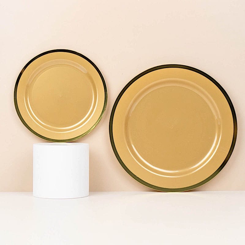10 Round Plastic Salad Plates with Gold Rim - Disposable Tableware