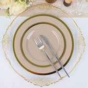 10 Round Plastic Salad Plates with Gold Rim - Disposable Tableware