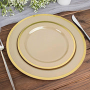 10 Round Plastic Salad Plates with Gold Rim - Disposable Tableware