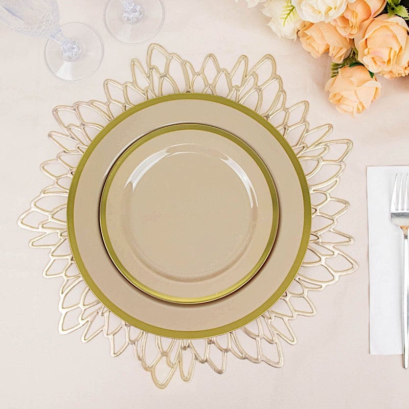 10 Round Plastic Salad Plates with Gold Rim - Disposable Tableware