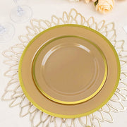 10 Round Plastic Salad Plates with Gold Rim - Disposable Tableware