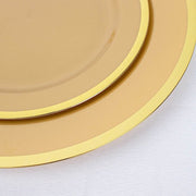 10 Round Plastic Salad Plates with Gold Rim - Disposable Tableware