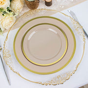 10 Round Plastic Salad Plates with Gold Rim - Disposable Tableware