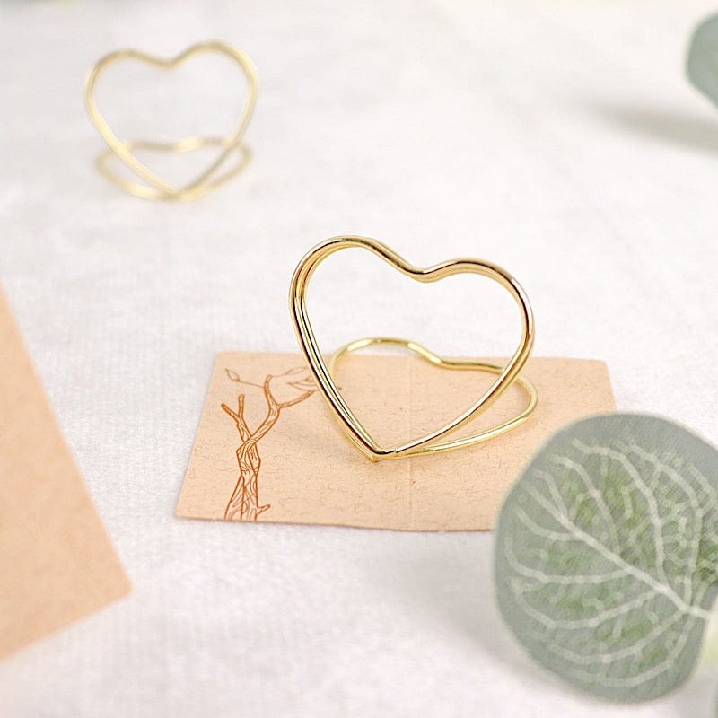 10 Sign Holders 1" Heart Metal Place Card Table Number Stands - Gold CARD_MET_003_1_GOLD