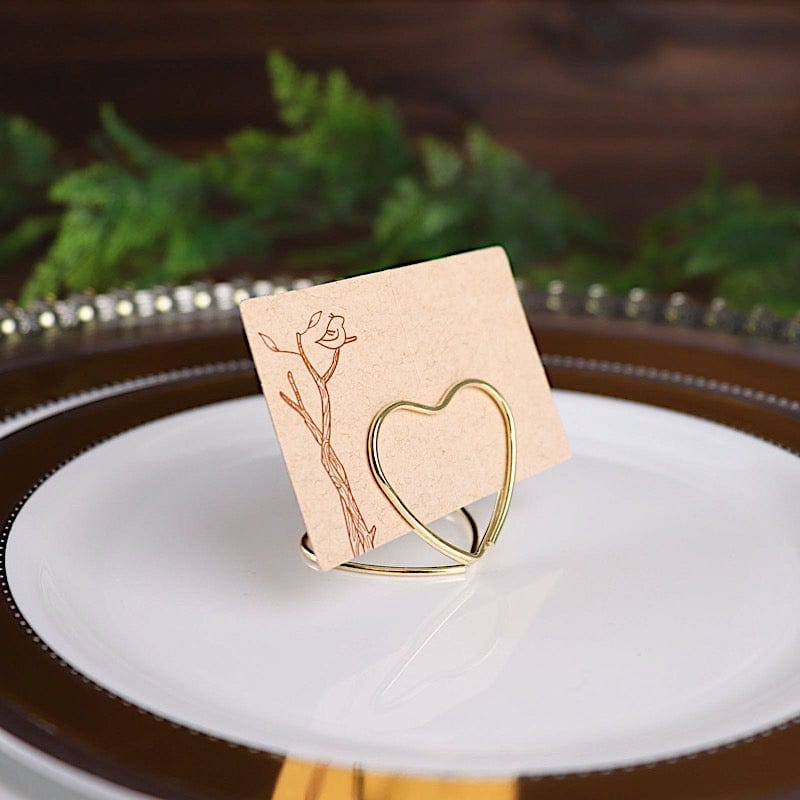 10 Sign Holders 1" Heart Metal Place Card Table Number Stands - Gold CARD_MET_003_1_GOLD
