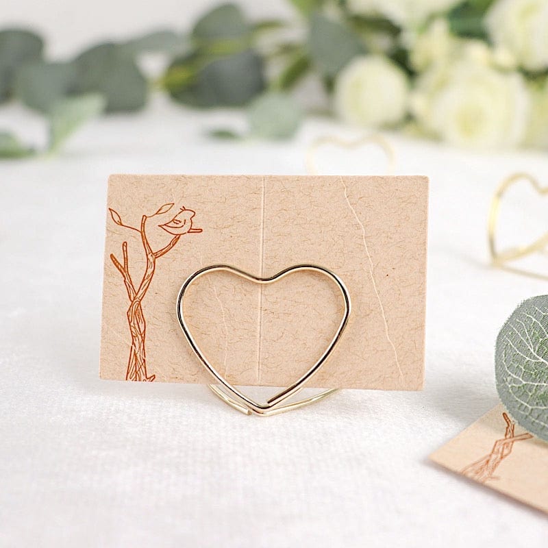 10 Sign Holders 1" Heart Metal Place Card Table Number Stands - Gold CARD_MET_003_1_GOLD