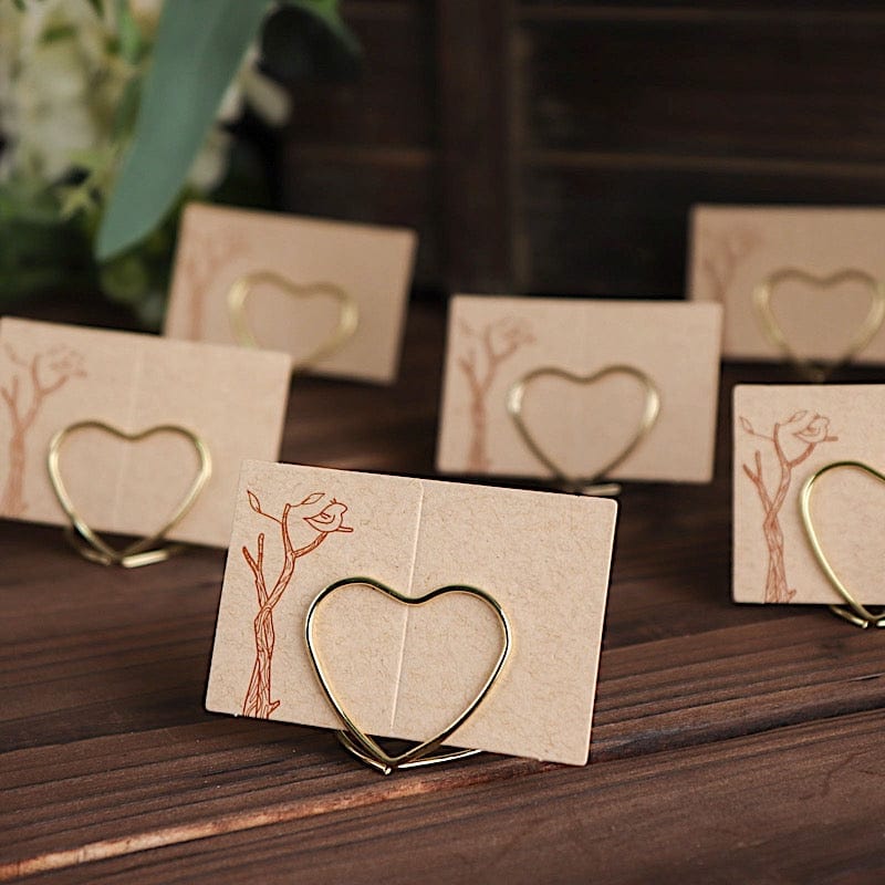 10 Sign Holders 1" Heart Metal Place Card Table Number Stands - Gold CARD_MET_003_1_GOLD