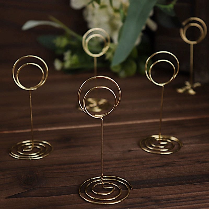 10 Sign Holders 3.5" Circle Place Card Clips Metal Table Number Stands - Gold CARD_MET_005_3_GOLD