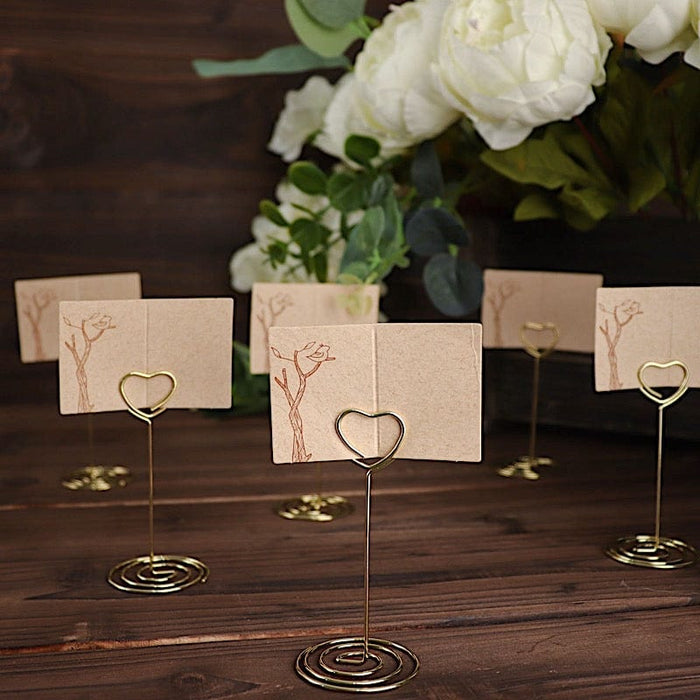 10 Sign Holders 3.5" Heart Place Card Clips Metal Table Number Stands - Gold CARD_MET_004_3_GOLD