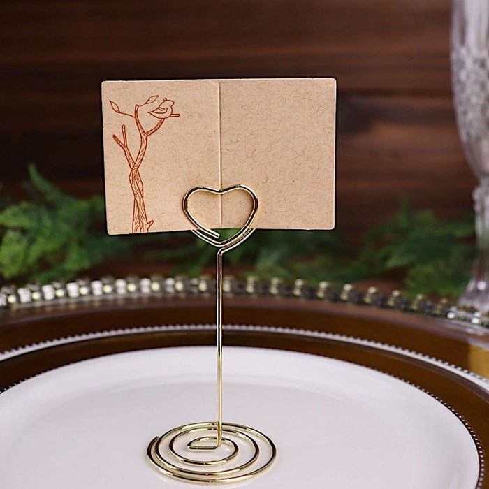 10 Sign Holders 3.5" Heart Place Card Clips Metal Table Number Stands - Gold CARD_MET_004_3_GOLD