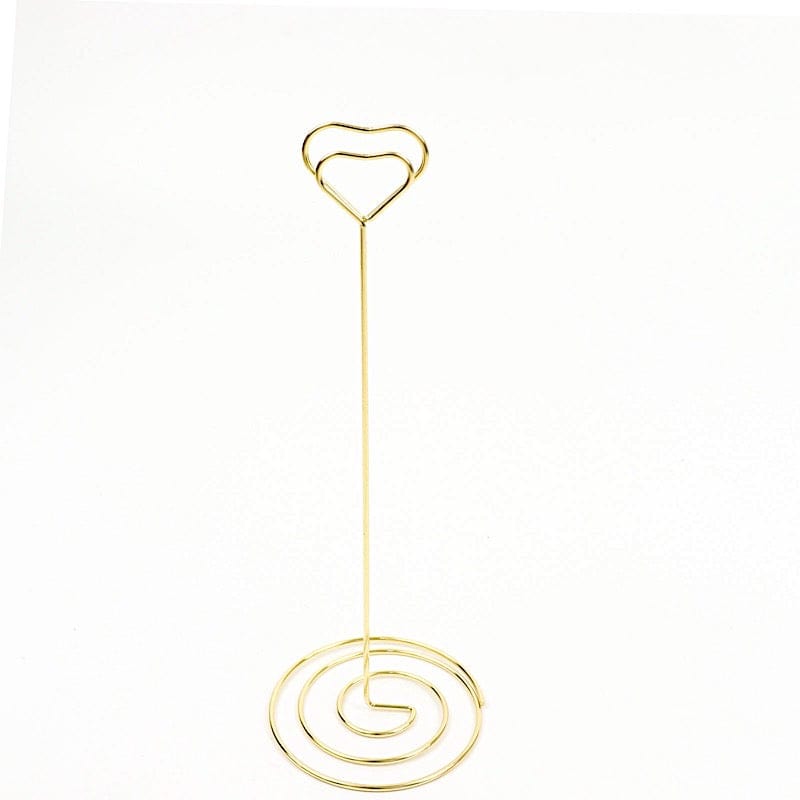 10 Sign Holders 8" Heart Place Card Clips Metal Table Number Stands - Gold CARD_MET_004_8_GOLD