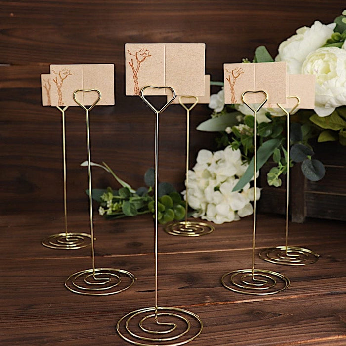 10 Sign Holders 8" Heart Place Card Clips Metal Table Number Stands - Gold CARD_MET_004_8_GOLD