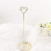 10 Sign Holders 8" Heart Place Card Clips Metal Table Number Stands - Gold CARD_MET_004_8_GOLD