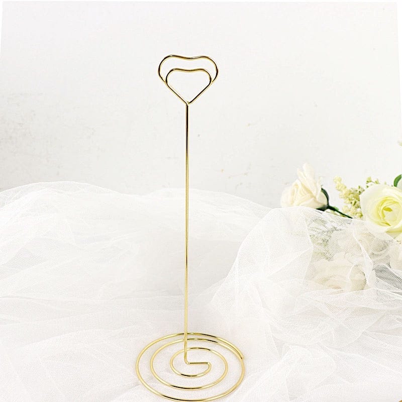 10 Sign Holders 8" Heart Place Card Clips Metal Table Number Stands - Gold CARD_MET_004_8_GOLD