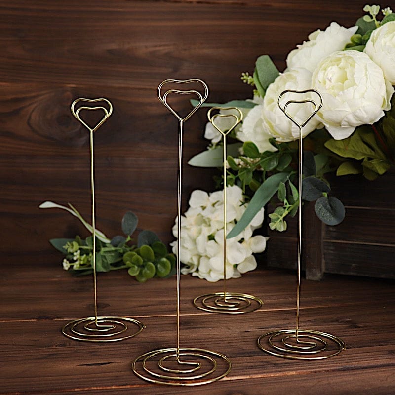 10 Sign Holders 8" Heart Place Card Clips Metal Table Number Stands - Gold CARD_MET_004_8_GOLD