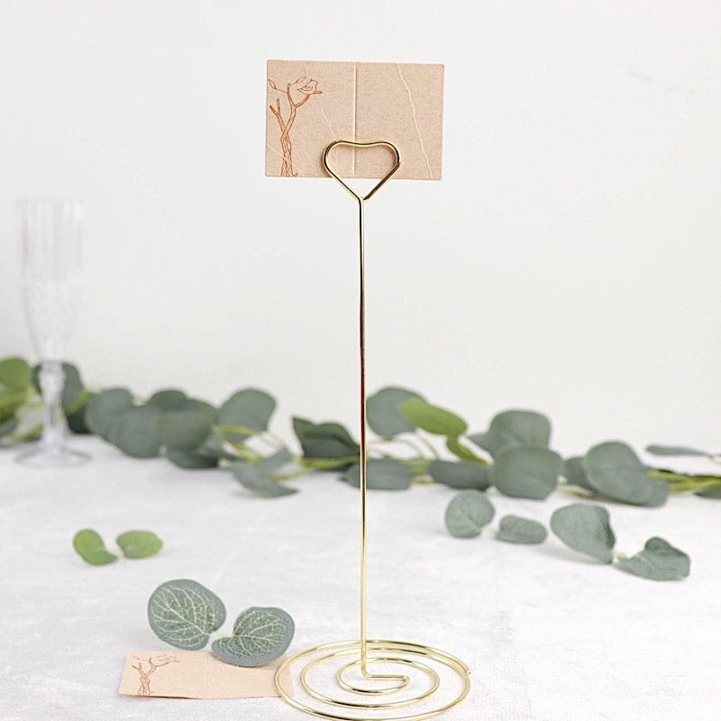 10 Sign Holders 8" Heart Place Card Clips Metal Table Number Stands - Gold CARD_MET_004_8_GOLD