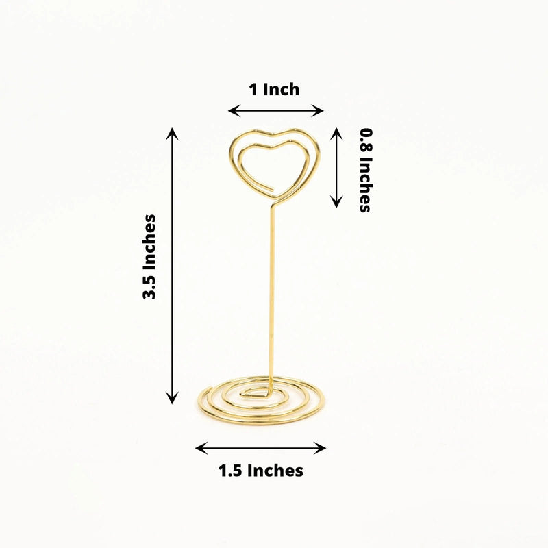 10 Sign Holders 8" Heart Place Card Clips Metal Table Number Stands - Gold CARD_MET_004_8_GOLD
