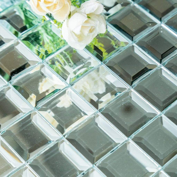 12x12 Wide 10 Pcs Mirror Mosaic Tiles Wall Panels Silver