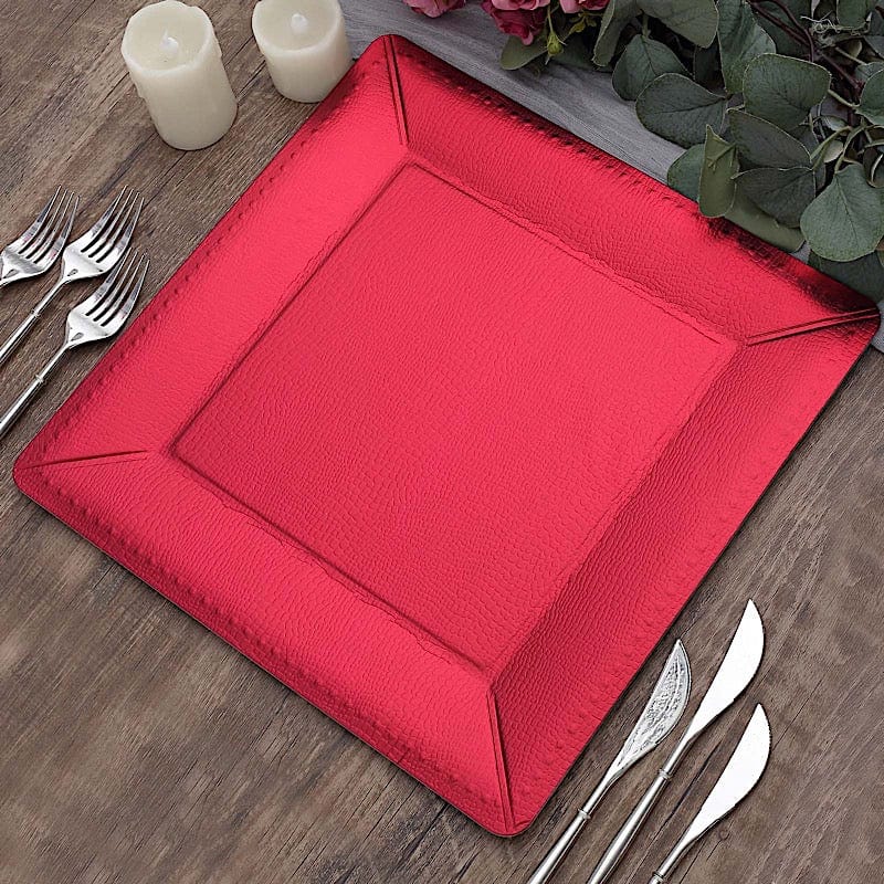 10 Square 13" Disposable Paper Charger Plates with Leathery Textured Design