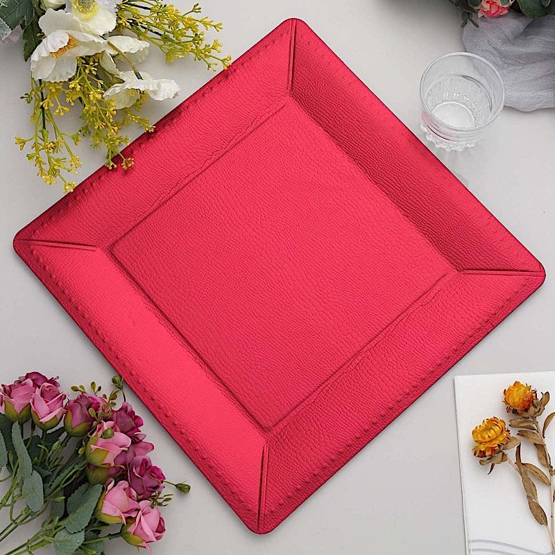 10 Square 13" Disposable Paper Charger Plates with Leathery Textured Design