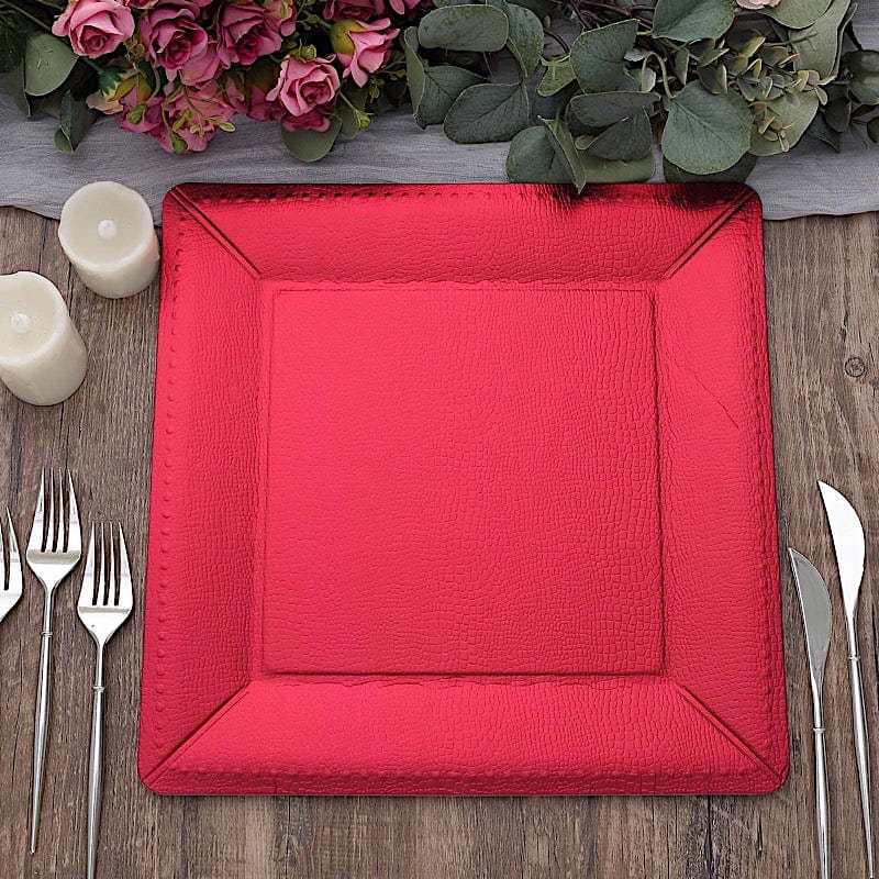 10 Square 13" Disposable Paper Charger Plates with Leathery Textured Design