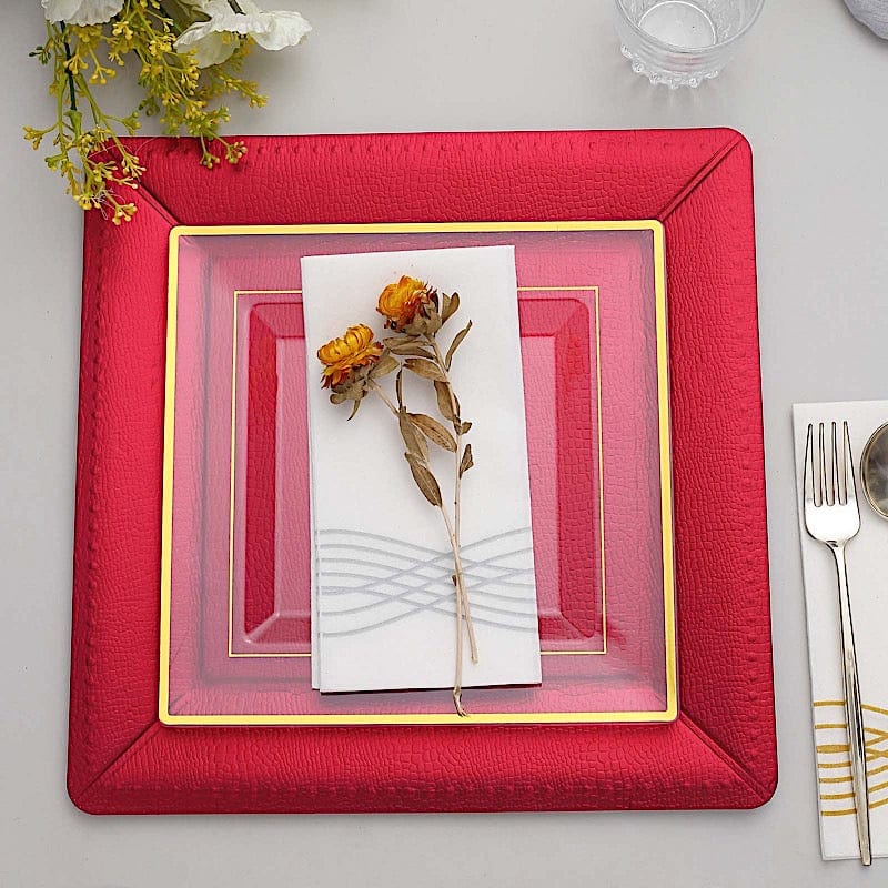 10 Square 13" Disposable Paper Charger Plates with Leathery Textured Design