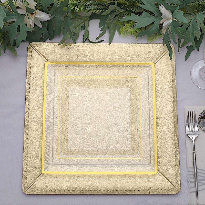 10 Square 13" Disposable Paper Charger Plates with Leathery Textured Design