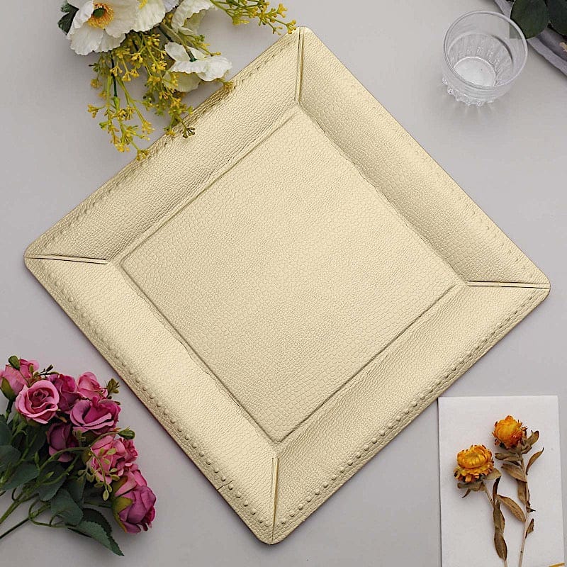 10 Square 13" Disposable Paper Charger Plates with Leathery Textured Design