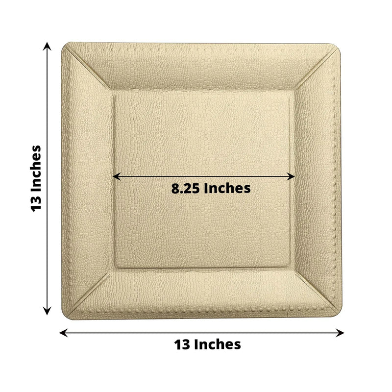 10 Square 13" Disposable Paper Charger Plates with Leathery Textured Design