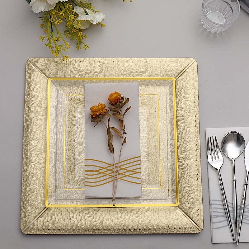 10 Square 13" Disposable Paper Charger Plates with Leathery Textured Design