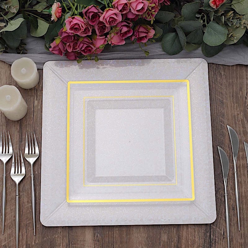 10 Square 13" Disposable Paper Charger Plates with Leathery Textured Design