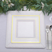 10 Square 13" Disposable Paper Charger Plates with Leathery Textured Design