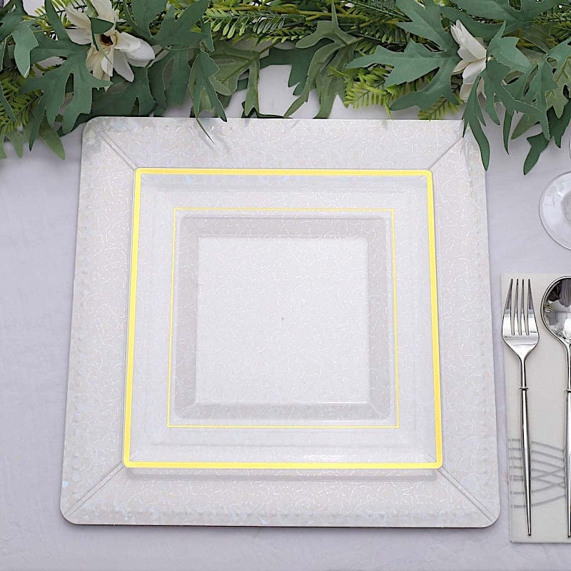 10 Square 13" Disposable Paper Charger Plates with Leathery Textured Design